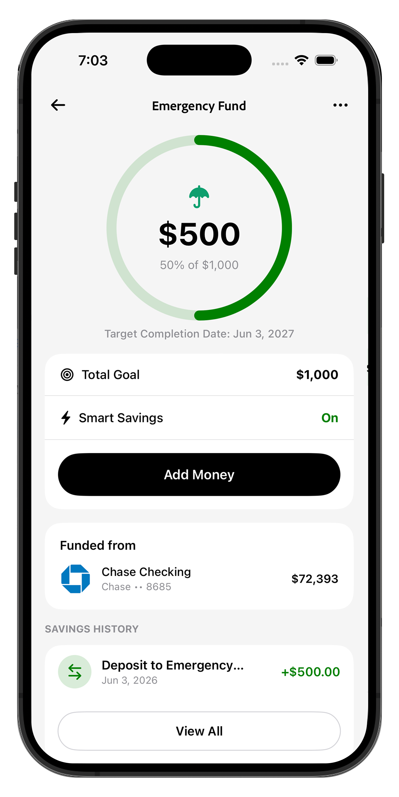 Cove savings goals view
