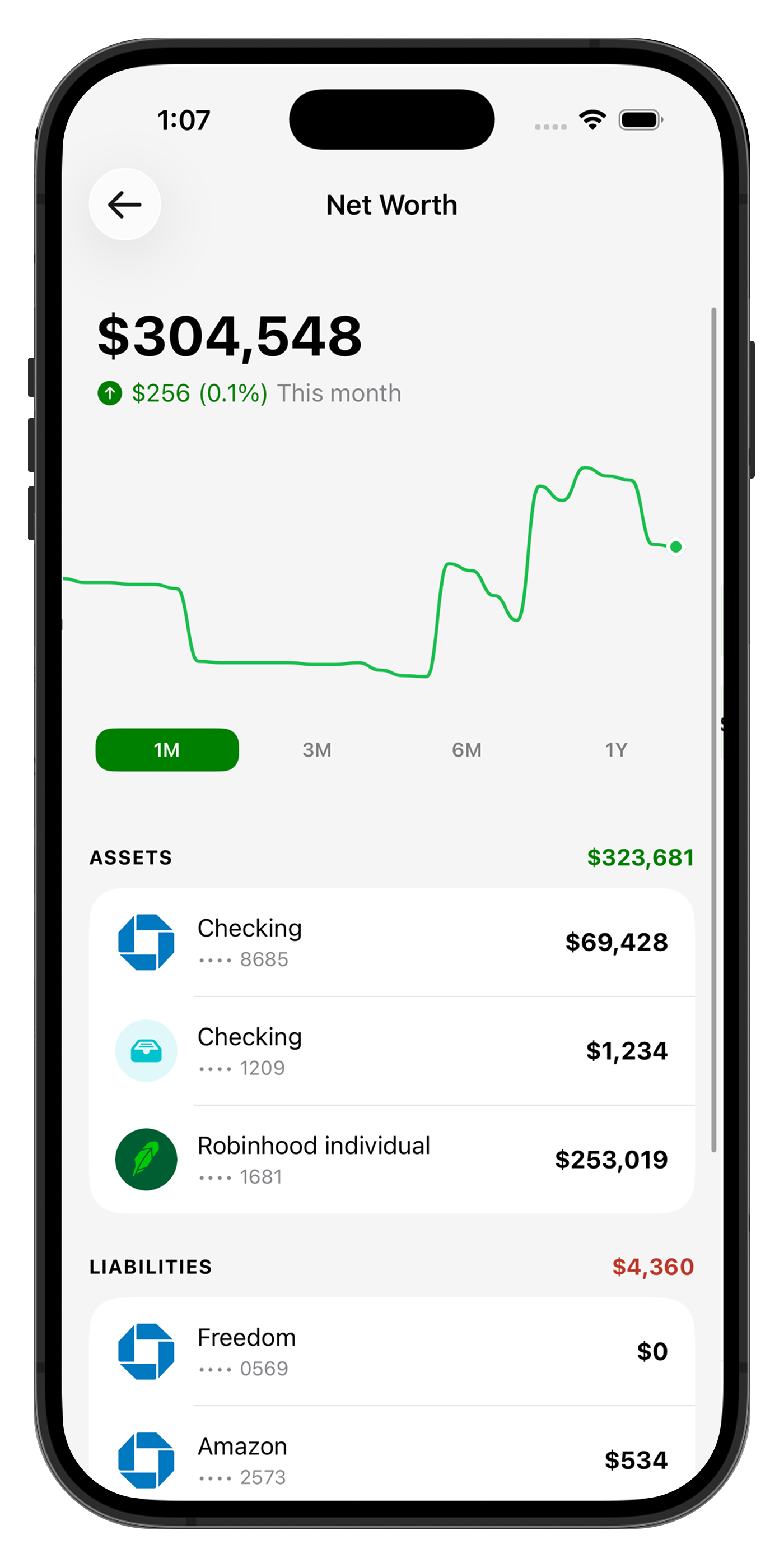 Cove net worth dashboard combining assets and liabilities